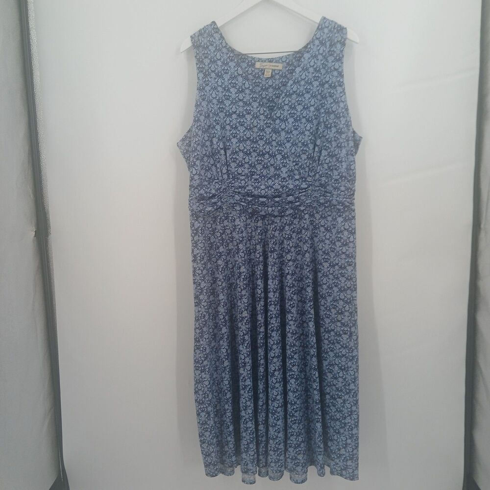 Soft By Avenue Floral Pleated Midi Dress Women's 18/20 Blue Boho Summer Classic
